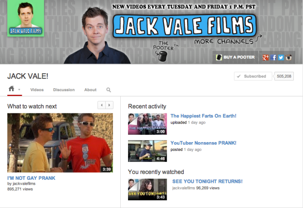 Jack Vale's YouTube channel. He has plenty of links to his social media sites, along with an endorsement from a prank company.